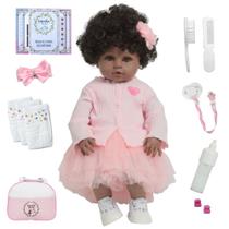 Boneca Reborn Realista Negra Fofinha Com Bolsa Acessórios