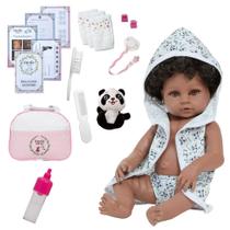 Boneca Reborn Realista Negra Roupão Pandinha Corpo de Vinil Boneca Reborn Realista Negra Roupão Pandinha Corpo de Vinil