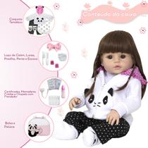Boneca Reborn Realista Pandinha Enxoval Completo 30 Frases