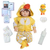 Boneca Reborn Realista Recém Nascida Fio a Fio Roupa Patinho