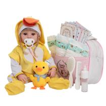 Boneca Reborn Realista Silicone Loira Enxoval Patinho Fofo