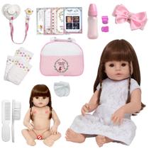 Boneca Reborn Recém Nascida Baby Gatinha Bolsa 20 Acessórios