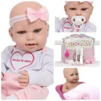 Boneca Reborn Recém Nascida Carequinha Olhos Azuis 20 Itens