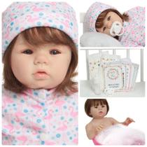Boneca Reborn Recém Nascida Fio a Fio Com Kit Acessórios