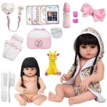 Boneca Reborn Recém Nascida Girafa Roupão Enxoval Completo