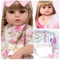 Boneca Reborn Recém Nascida Loira 46cm Com Vestido Florido Boneca Reborn Recém Nascida Loira 46cm Com Vestido Florido
