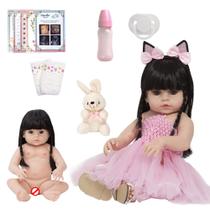 Boneca Reborn Recém Nascida Morena Com Pelúcia Kit 14 Itens