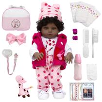 Boneca Reborn Recém Nascida Negra Enxoval Girafa 22 Itens