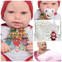 Boneca Reborn Recém Nascida Olhos Azuis Enxoval + Itens