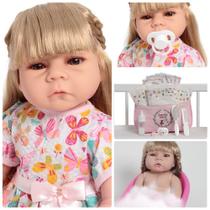 Boneca Reborn Recém Nascida Olhos Castanhos Articulada Bolsa