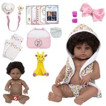 Boneca Reborn Recém Nascida Pretinha Girafa 21 Acessórios
