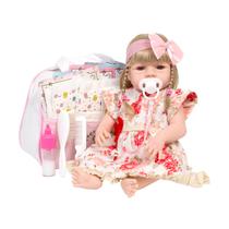 Boneca Reborn Recém Nascida Vestido Florido Kit 20 Itens