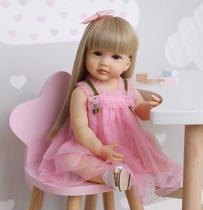 Boneca Reborn ROSHUAN 55cm - Menina com Cabelo Loiro e Vestido Rosa
