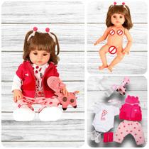 Boneca Reborn Roupa Rosa Menina Silicone + Enxoval Completa