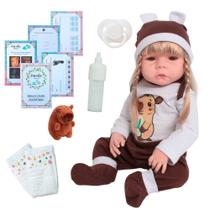 Boneca Reborn Silicone 46cm Loira Roupa Capivara Com Pelúcia Boneca Reborn Silicone 46cm Loira Roupa Capivara Com Pelúcia