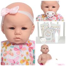 Boneca Reborn Silicone Carequinha Olhos Azuis Vestido Itens