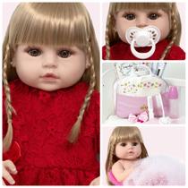 Boneca Reborn Silicone Loira Linda 46cm + Kit Acessórios