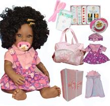 Boneca Reborn Silicone Negra Realista Kit Acessórios Enxoval Boneca Reborne Bebe Brinquedo Menina Original Realista Lol Grande Bb Baby Reborne Reborn
