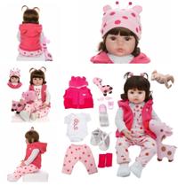 Boneca Reborn Silicone Olhos Castanhos Linda Kit Acessórios