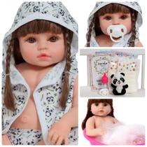 Boneca Reborn Valentina Cabelo Castanho Saída de Banho Panda