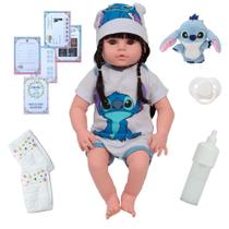 Boneca Reborn Valentina Morena Stitch Com Pelúcia e Itens