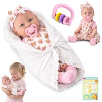 Boneca Recem Nascida Reborn Chocalho Menina Vinil Chupeta