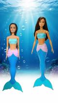 Boneca Sereia Articulada Morena Cauda Azul Boneca Sereia Articulada Morena Cauda Azul