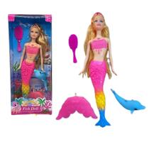 Boneca Sereia e golfinho com cauda luminosa musical fashion