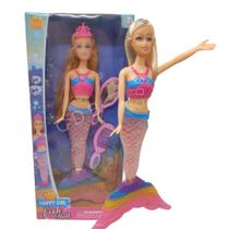 Boneca Sereia Musical Cauda Brilhante Cores Mágicas 28cm
