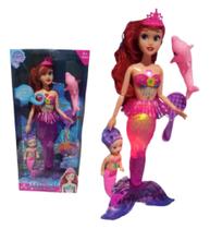 Boneca Sereia Tipo Ariel Com Musica Luz Na Calda + Acessórios