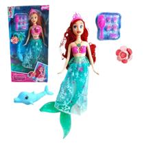 Boneca Sereia Tipo Ariel e Golfinho com Musica Luz Na Cauda - Mermaid