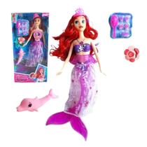 Boneca Sereia Tipo Ariel e Golfinho com Musica Luz Na Cauda