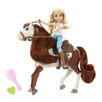 Boneca Spirit Abigail (7 pol.) com 7 juntas móveis, blusa moderna, 1 pincel, guloseima de maçã e cavalo bumerangue (20,3 cm) com crina e cauda macias, ótimo presente para maiores de 3 anos