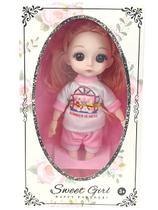 Boneca Sweet Girl 18cm com Roupa Casual Rosa Toys Import