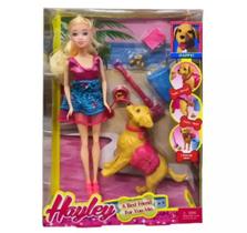 Boneca Tipo Barbie com cachorro que faz cocó + acessórios