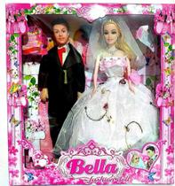 Boneca Tipo Barbie com Ken Casal Vestido Casamento E Smoking