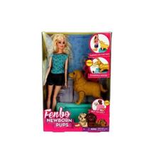 Boneca tipo Barbie Cuidadora De Cachorro E Filhotes Recém-nascido