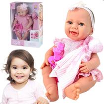 Boneca Tipo Bebê Reborn Dengo Rosa Abre O Olho C/ Acessórios