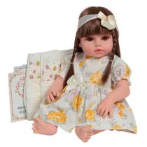 Boneca Tipo Reborn Bebê Menina 100% Vinil Cabelo Castanho