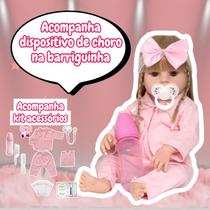 Boneca Tipo Reborn Bebê Realista + Kit Acessórios 14 Itens