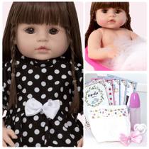 Boneca Tipo Reborn Cabelos Castanhos Princesa Com Chupeta