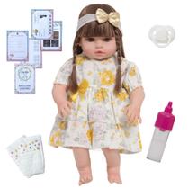 Boneca Tipo Reborn Corpo de Vinil 46cm Com Kit Acessórios