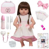 Boneca Tipo Reborn Enxoval Completo 20 Itens Vestido Branco