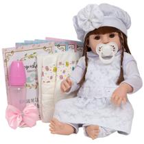 Boneca Tipo Reborn Gatinha Fofa Vestido Branco 13 Acessórios Boneca Tipo Reborn Gatinha Fofa Vestido Branco 13 Acessórios