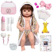 Boneca Tipo Reborn Girafa Saída de Banho Bolsa Acessórios Boneca Tipo Reborn Girafa Saída de Banho Bolsa Acessórios