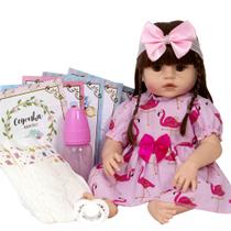 Boneca Tipo Reborn Linda Cabelos Castanhos Enxoval 13 Itens