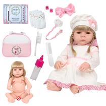 Boneca Tipo Reborn Loira Cabelo Longo Conjunto Rosa Enxoval Boneca Tipo Reborn Loira Cabelo Longo Conjunto Rosa Enxoval