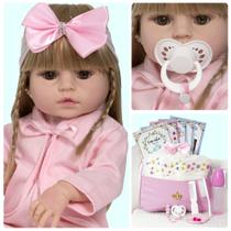 Boneca Tipo Reborn Loira Menina Princesa Fofa Diversos Itens Boneca Tipo Reborn Loira Menina Princesa Fofa Diversos Itens