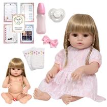 Boneca Tipo Reborn Loira Nicole Olhos Castanhos Vários Itens Boneca Tipo Reborn Loira Nicole Olhos Castanhos Vários Itens