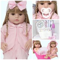 Boneca Tipo Reborn Menina Loira Corpo de Silicone + Itens